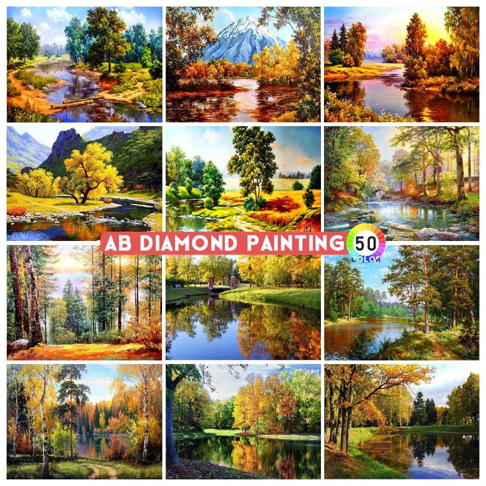 5D AB Diamond Painting Landscape Forest Landscape Square Diamond Embroidery Set Mosaic Art Picture Diamond Home Decoration Gift 5D DIY Diamond Painting best of sale