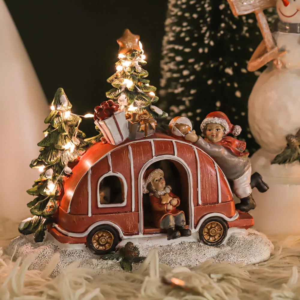 Christmas Decorations For Home Village Houses Set Figures Tree/Snowman/Santa Scene With Night Lights Crystal Ball Xmas Gifts New | Дом и сад