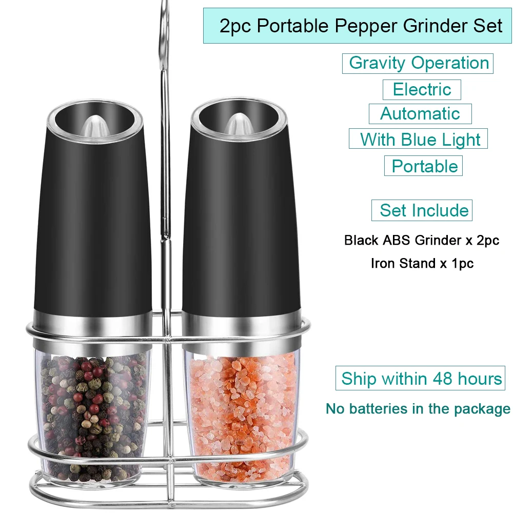 2PCS Automatic Electric Salt Spice Pepper Herb Mills Grinder Set with LED  Light