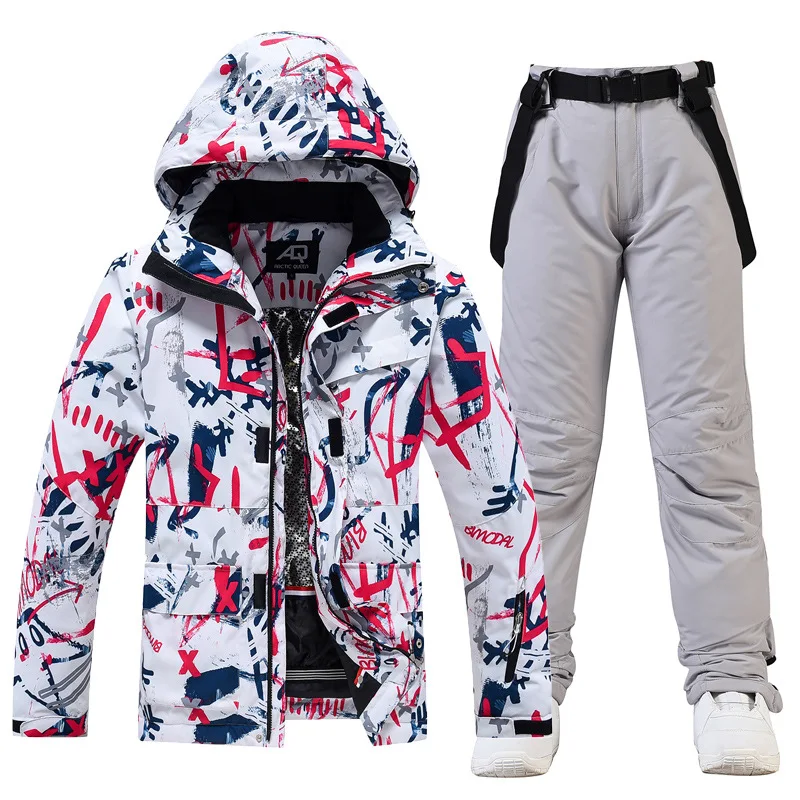 Men's and Women's Ice Snow Suit Wear Waterproof Winter Costumes Snowboarding Clothing Ski Jackets + Strap Pants ski wear