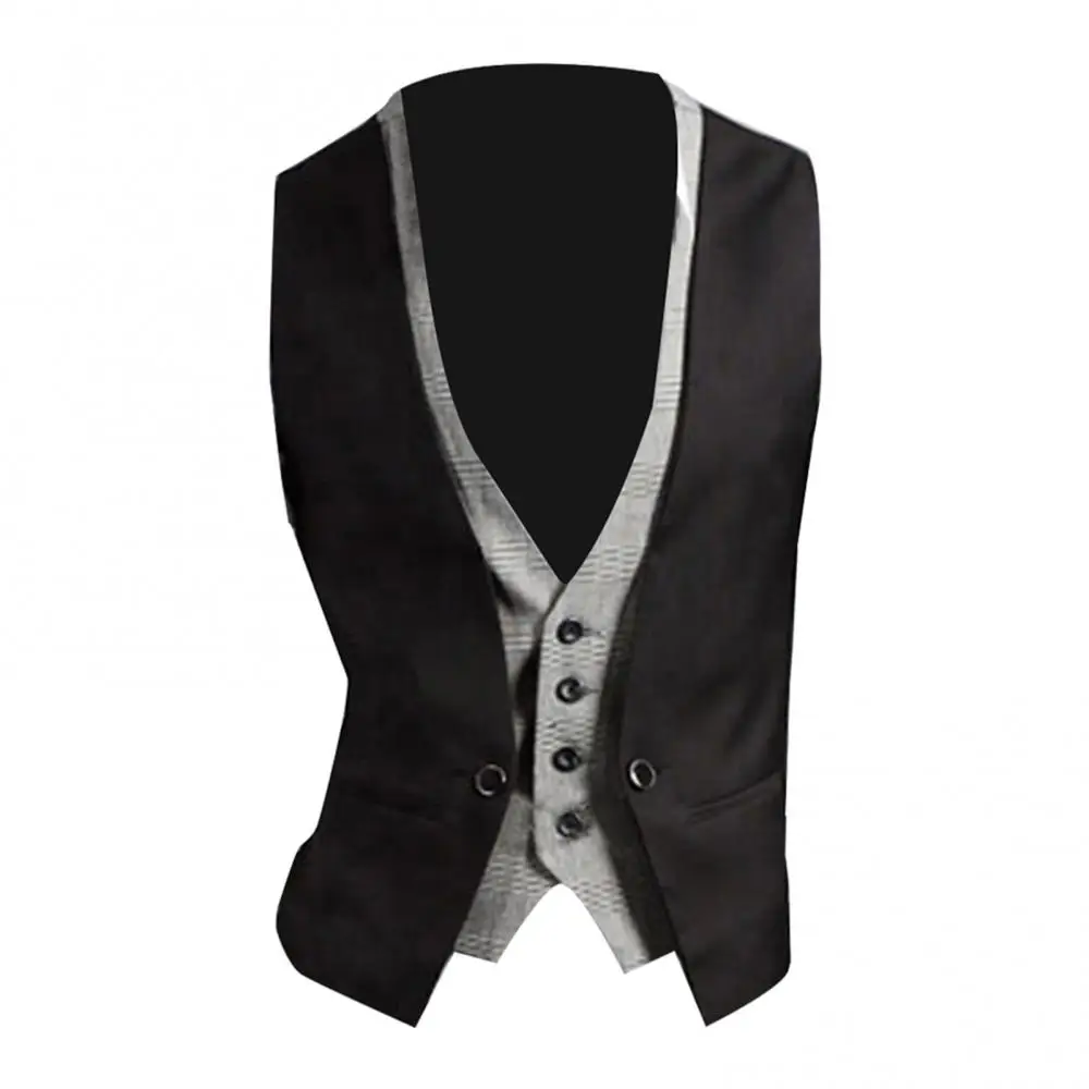 Fashion Men Vests Fake Two-pieces V Neck Sleeveless Button Pocket Fashion Waistcoat Jacket Men's Clothing Summer 2021
