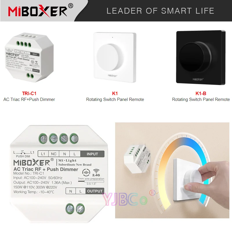 Miboxer LED Triac RF Push Dimmer Switch AC110V 220V TRI-C1 2.4GH RF Remote Controller work with K1 Rotating switch panel remote xh w3002 ac110v 220v dc12v 24v temperature controller led digital control thermostat microcomputer switch thermoregulator sensor