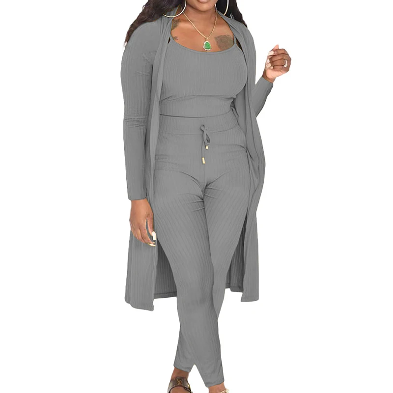

3XL Women Tracksuit Sets 3Piece Sleeveless Vest Tank Tops Long Cardigan Leggings Pants Outfits Suits Sleepwear Casual Streetwear