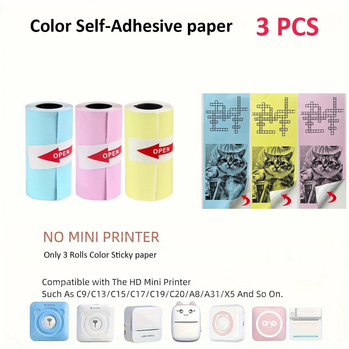 Thermal Printer Adhesive Photo Paper Label Color Paper For Print Camera For office DIY Scrapbook Gifts Christmas Halloween 57x30