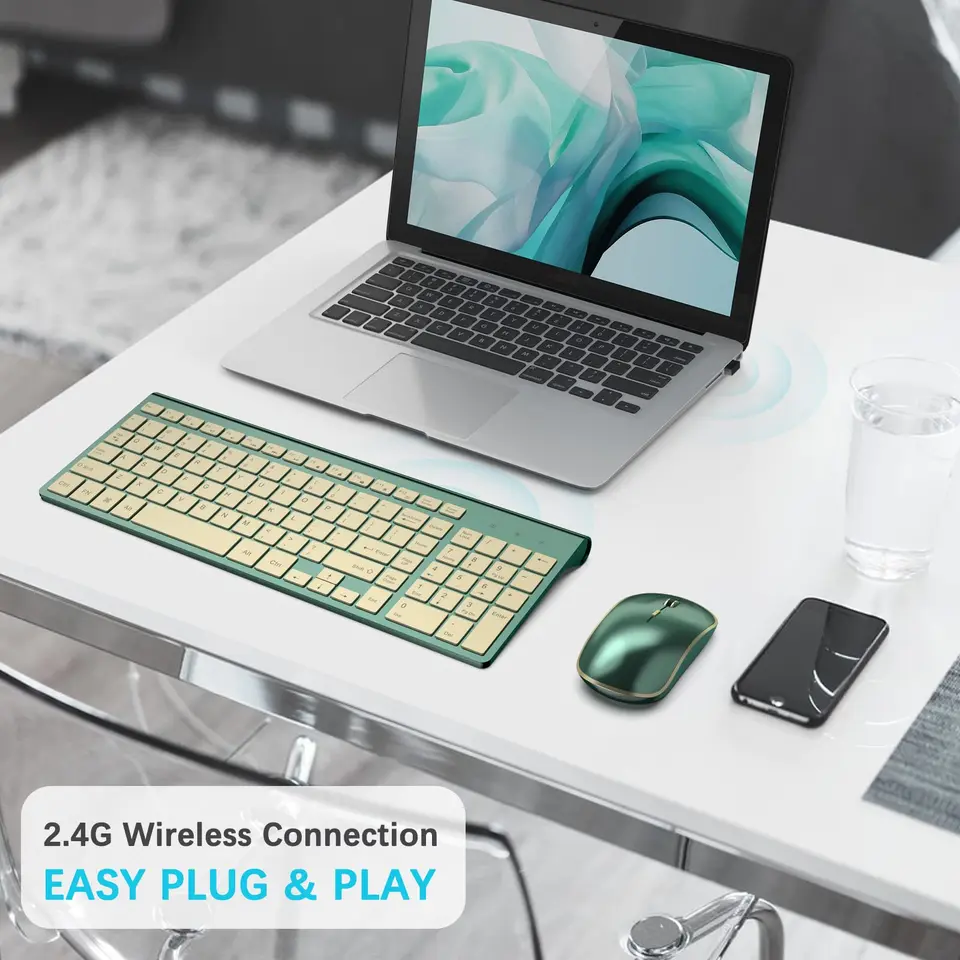 Wireless Keyboard Mouse Set 2.4G Compact And Portable Design For Laptop Computer Office Gold/grey/rose/wine_voghion.com