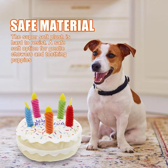 Dog Birthday Cake Toy Soft Plush Squeaky with Colourful Candles Durable Funny Stuffed Chew for Large Breeds Birthday Gift scarf 4