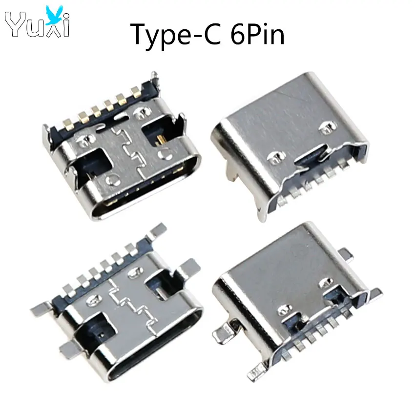 YuXi 10pcs 6Pin Type C Connector 4 Feet DIP SMT Data Transfer Female Jack Socket Terminal Phone Notebook Laptop Charging Tail