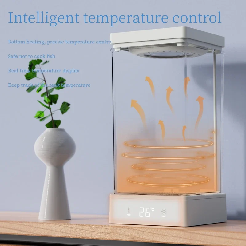 1.4L Betta Fish Tank Desktop Mini Aquarium Light Intelligent Temperature Control Ecological Self-circulating for Desktop Decor