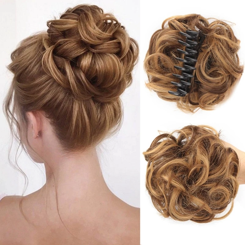 지저분한 머리 롤빵 확장 여자를위한 곱슬 물결 모양의 머리 Scrunchies 여자 대형 합성 Updo 머리 발톱 클립 머리 Chignons