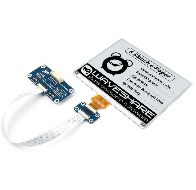 waveshare-5-83-polegadas-e-paper-e-ink-display-hat-648-×-480-pixels-preto-branco-dual-color-interface-spi