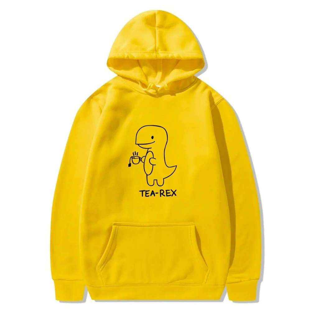 Tea Rex Dinosaur Coffee Print Casual Hoodie for Men - Spring and Autumn Collection
