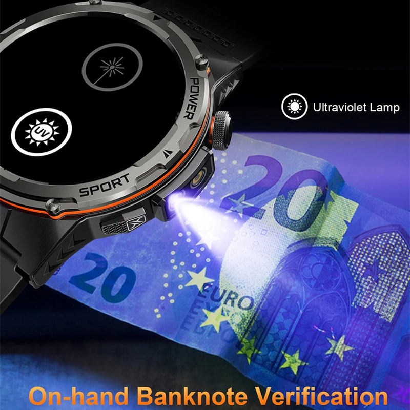 New Smart Watch GPS Sports Men Compass LED Flashlight NFC Blue Tooth Call 3ATM Waterproof Health AMOLED Screen Smartwatch 520mAh