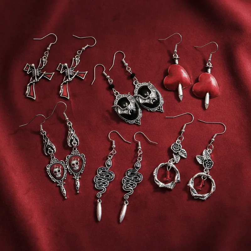 

Halloween Vampire Bat Earrings Goth Arrow Pierces Heart Skull Cross Earrings
