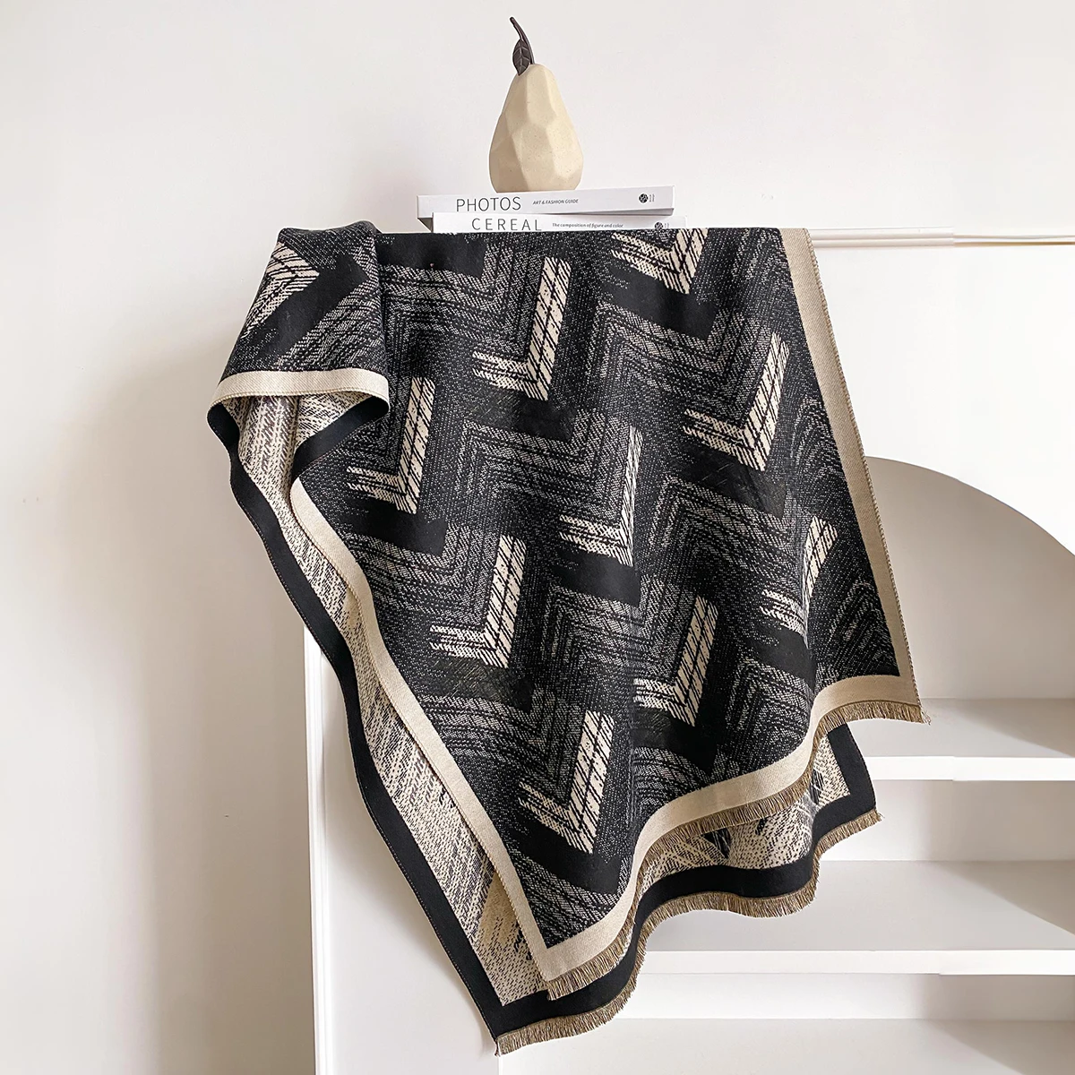 New Luxury Geometry Print Scarf for Women Warmer Winter Pashmina Two-Sided Scarves Shawls Female Thick Blanket Wraps Foulard