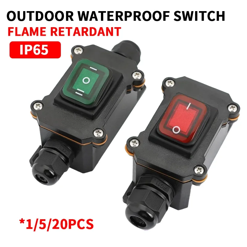 방수 마린 로커 스위치, LED 야외 정션 박스 포함, 인라인 전원 코드, 전원 스위치, IP65,12V, 24V, 220V, 나사 와이어링 