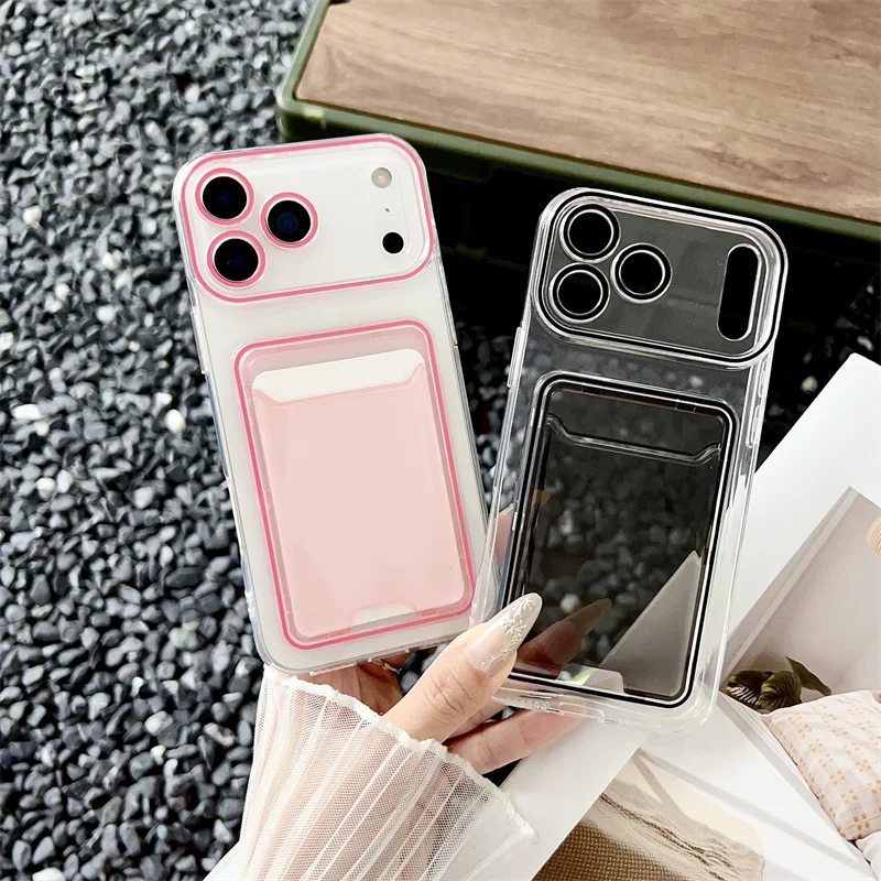 Translucent Jelly Color Card Holder Wallet Phone Case - Silicone Shockproof Cover