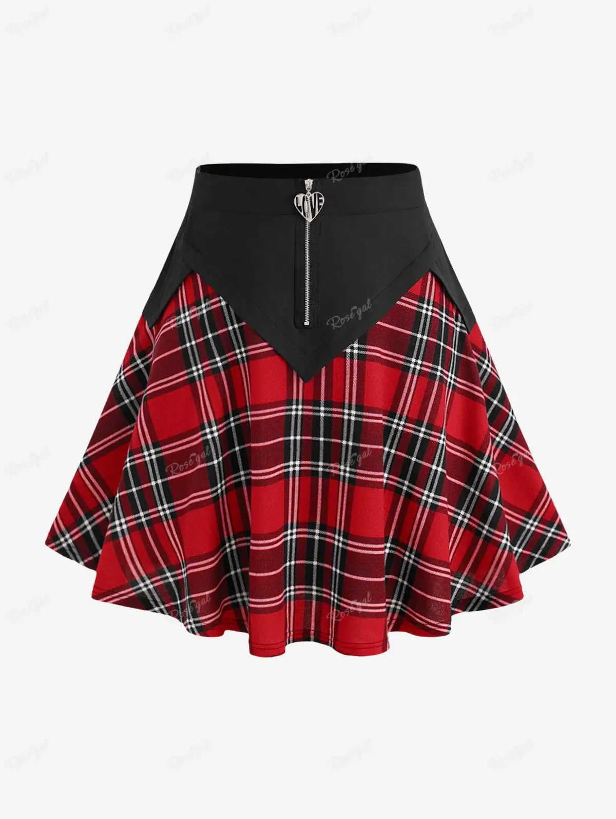 ROSEGAL Plus Size Plaid Zipper Patchwork Ruched Skirt Women Fall,Spring,Summer Casual Streetwear Mini Skirts New Skirt Bottoms