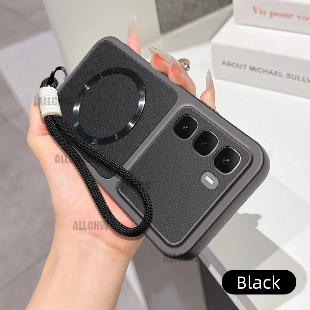 Luxury Leather Matte Magnetic Hand Strap Phone Case