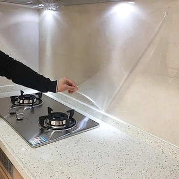 투명 주방 스티커, 내유성, 고온 자체 접착, 두꺼운 투명 벽지