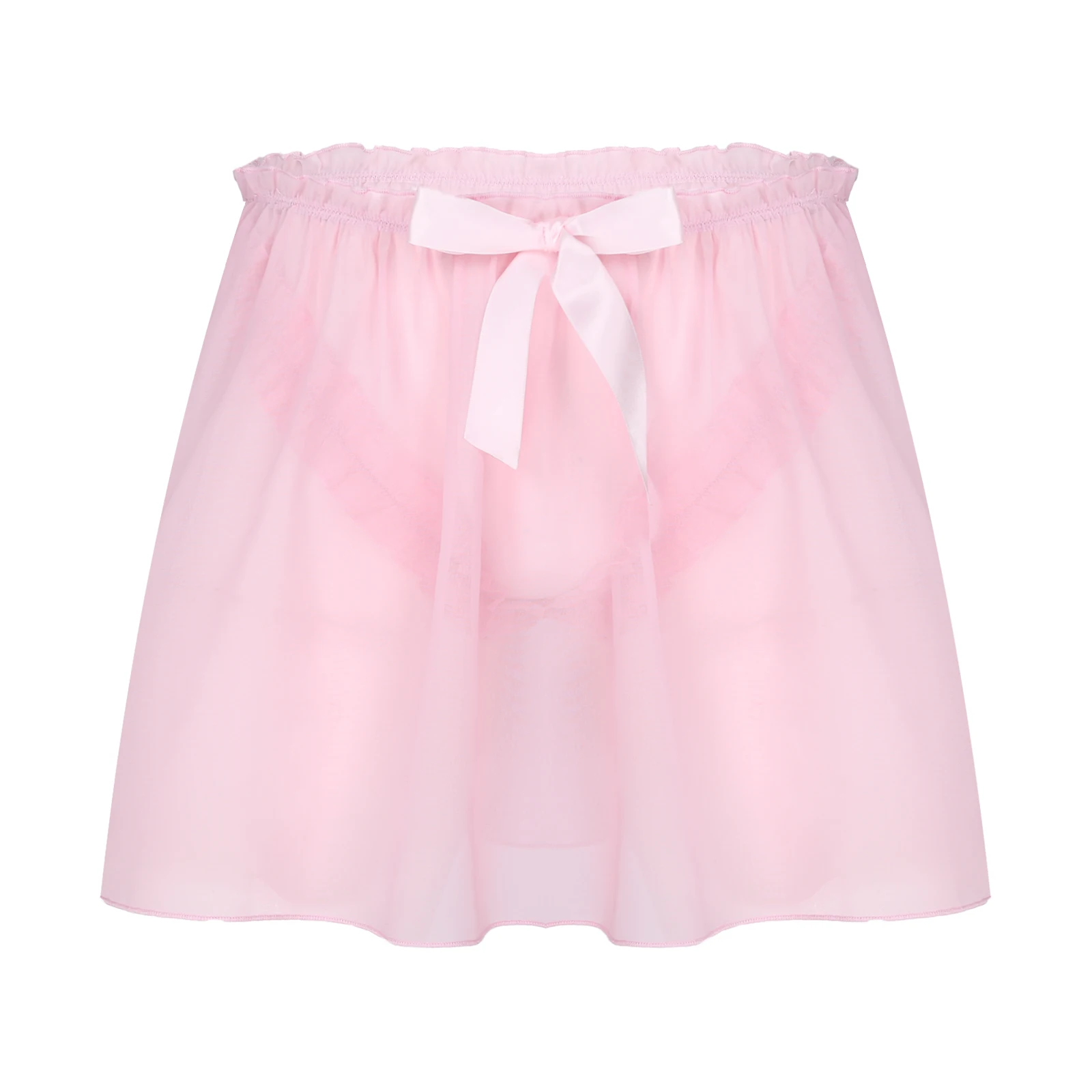 thumbnail image 1 of Falda de gasa suave para hombre, faldas semitransparentes con volantes, decoración con lazo, cinturilla elástica, minifalda Sexy para hombre, Sissy Gay, 1 of 5