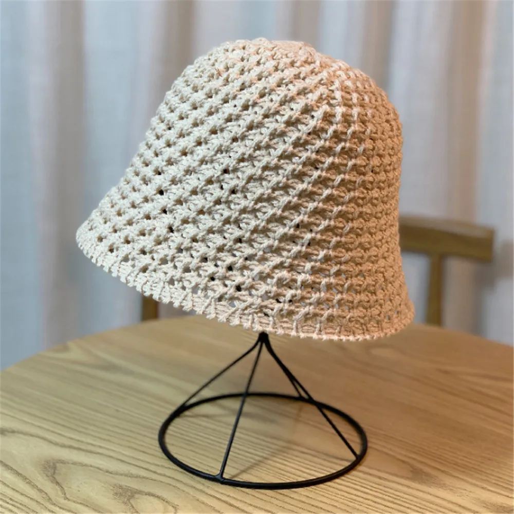 Sommer-Eimerhut für Damen, dünn, gestrickt, Wolle, faltbar, künstlerisch, Freizeit, Sonnenhut – Detail 9