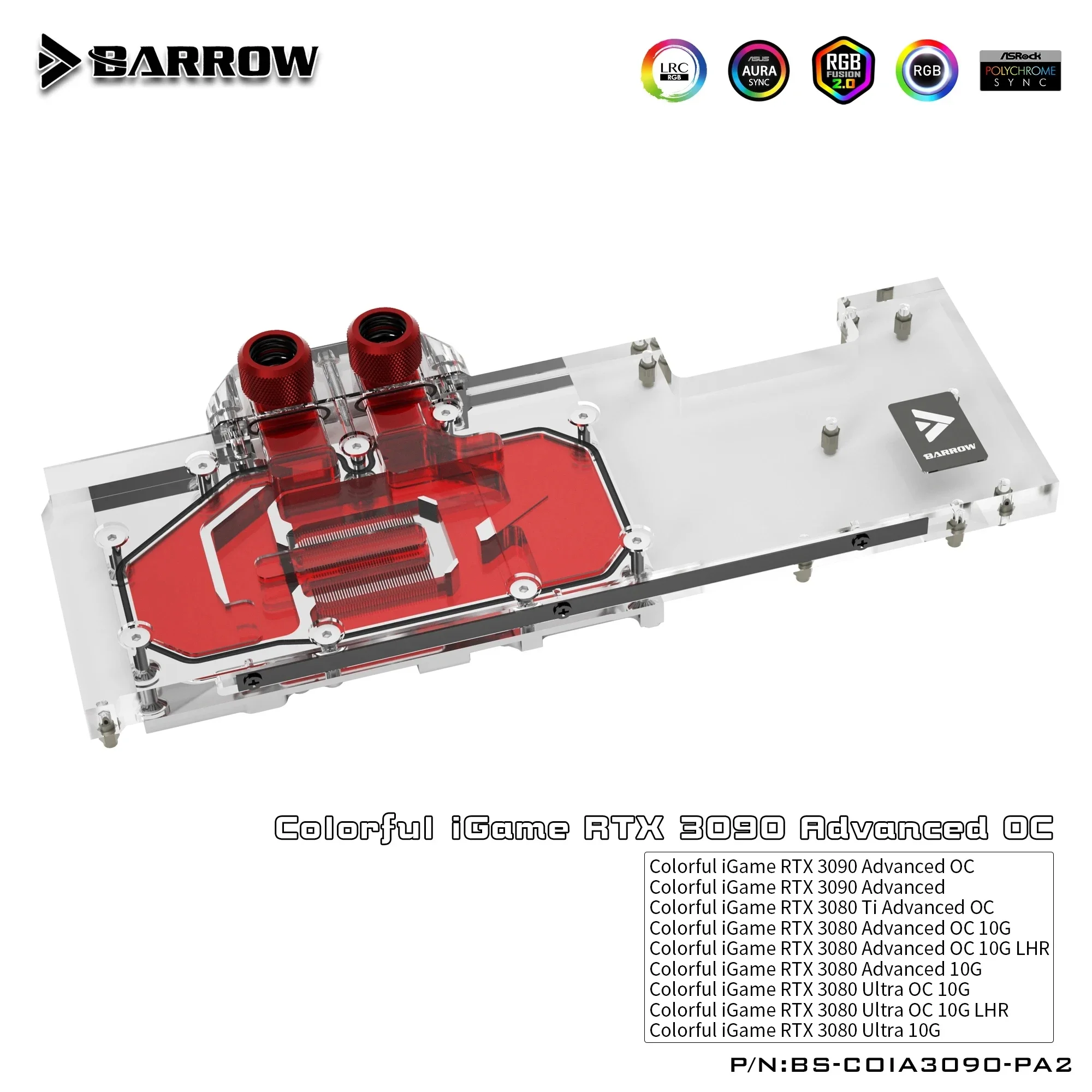 

Barrow Video Cards Water Cooler BS-COIA3090-PA2 Colorful RTX 3090/3080 Advanced OC GPU Block Gaming Liquid Cooling Loop