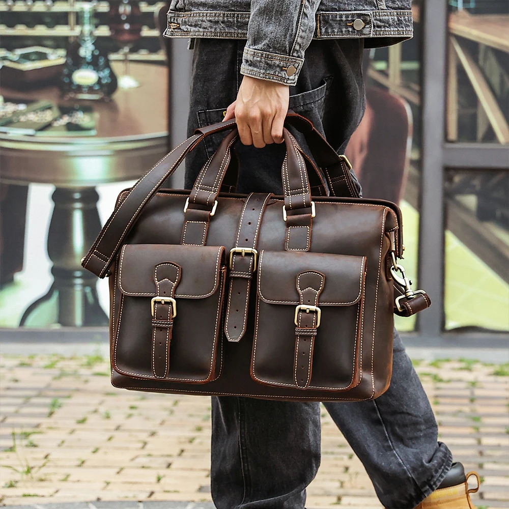 GUJOS-Sac ร Main ร Bandouliรจre en Cuir group pour Homme, Sacoche d\'Affaires, Bombe, Cheval, รlingue, Fourre-Tout, 15.6 Pouces
