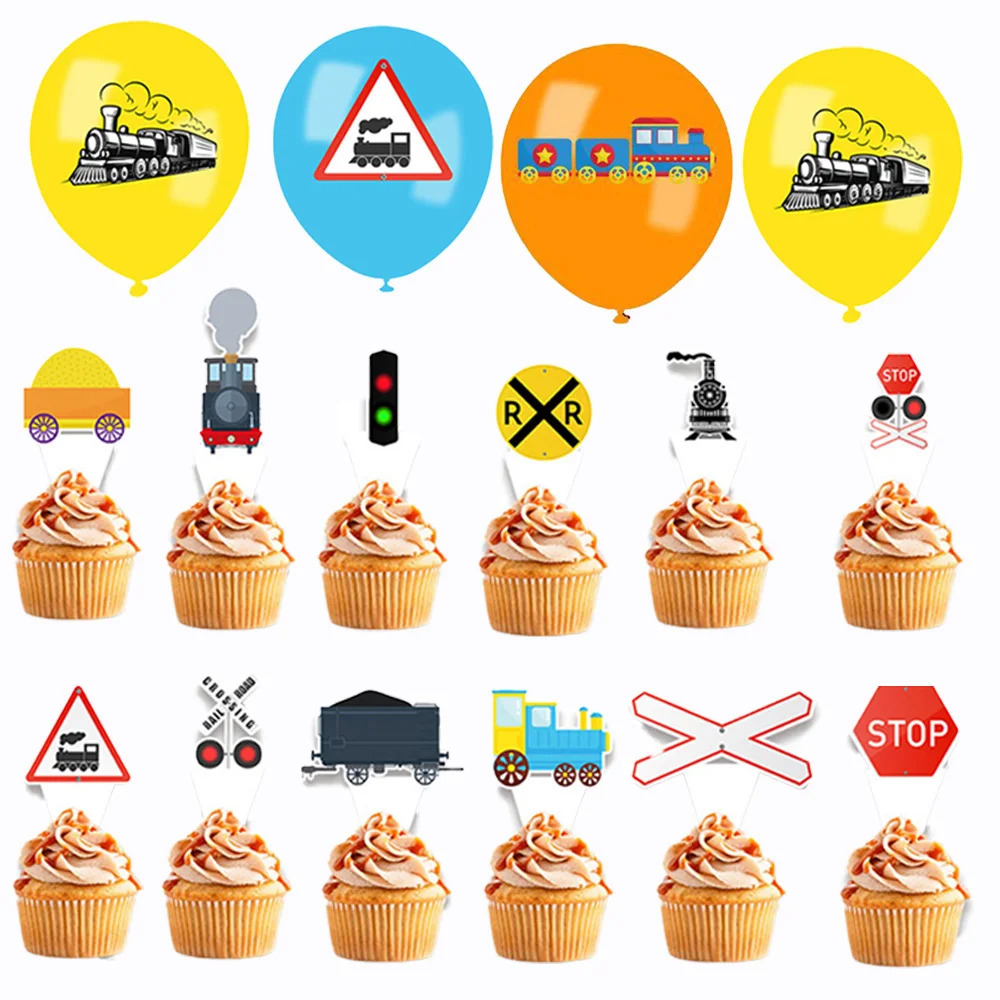 

Railroad Crossing Theme Cupcake Toppers Steam Train Cupcake Decorations Train Cake Picks Birthday Party Decorations Kids