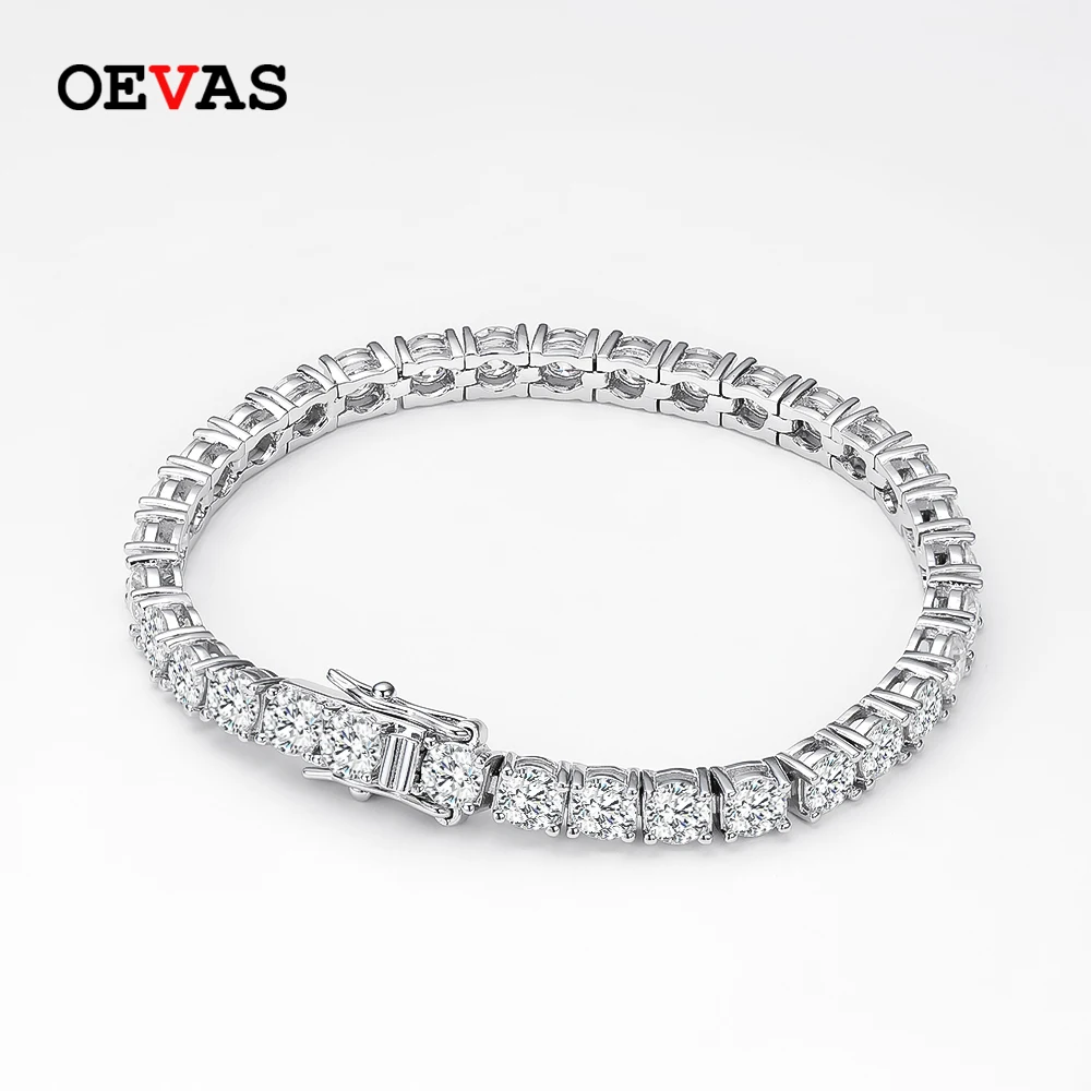 

OEVAS 100% 925 Sterling Silver 3/4/5mm Moissanite Gemstone Bangle Charm Wedding Tennis Chain Bracelet Fine Jewelry Wholesale