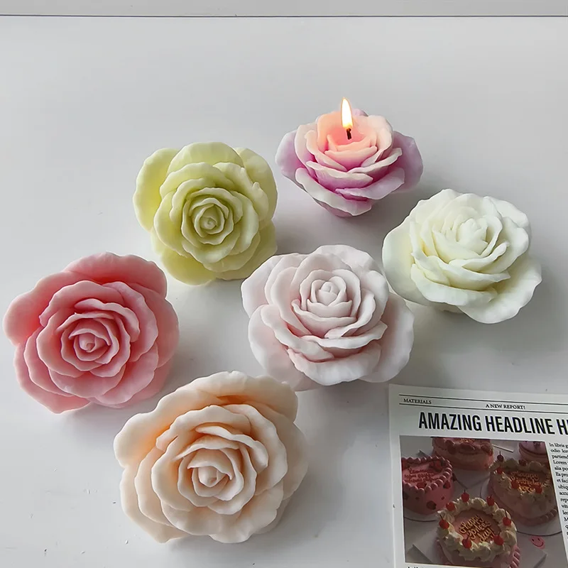 DIY Rose Flower Aroma Candle Silicone Mold Handmade Plaster Epoxy Resin Ornaments Mould Flowers Candle Making Supplies
