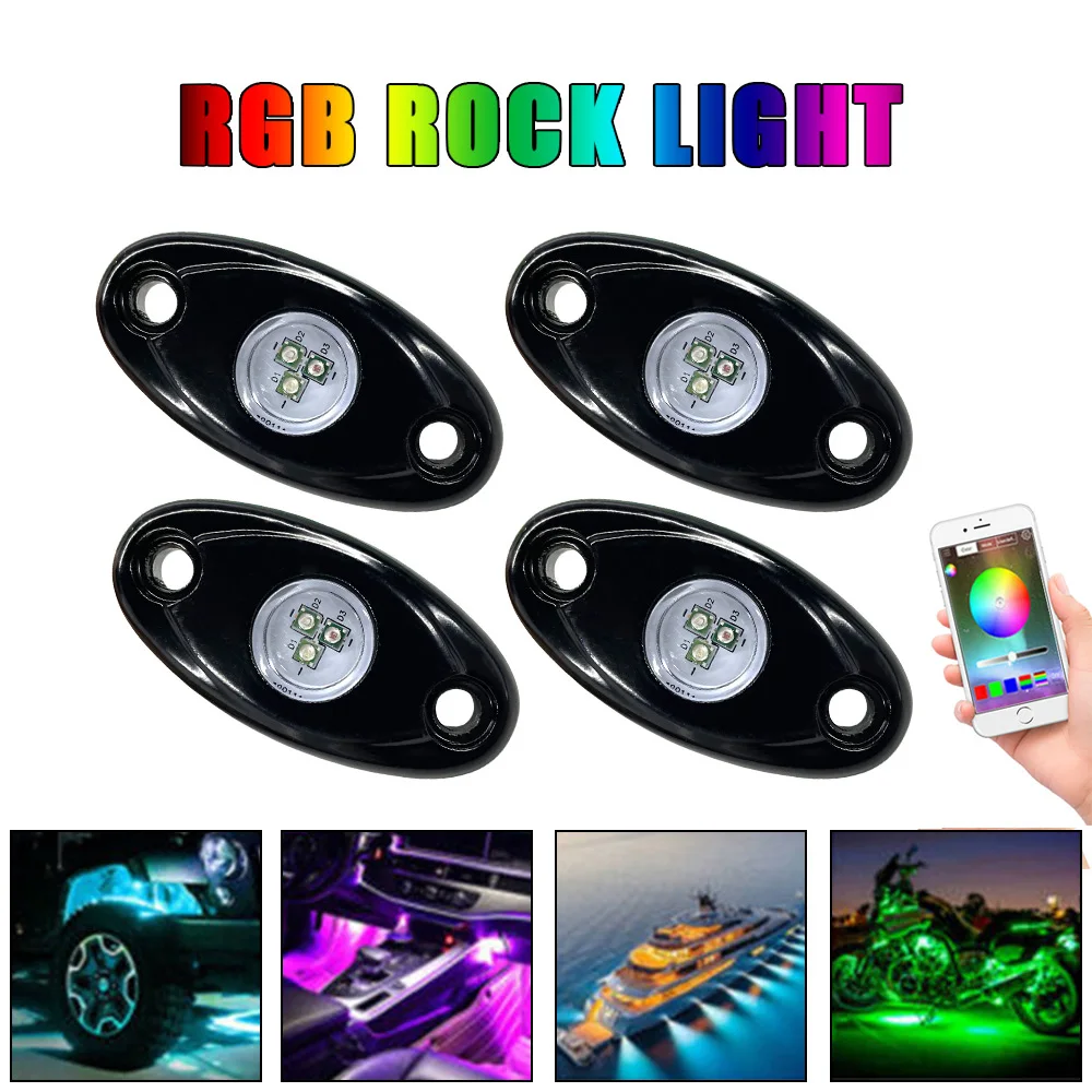 

10-30V Underbody Neon Atmosphere Lamps 4/8pcs LED Bluetooth App Control Waterproof RGB Rock Music Lights