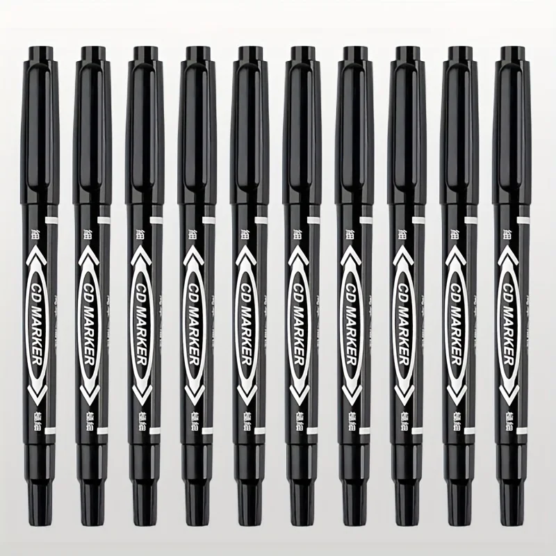 Permanent Marker Pen 10Pcs Twin Tip Permanent Marker Black/Blue/Red Oil Marker Pen Fine Nid Ink Drawing Stationery School Office Supplies