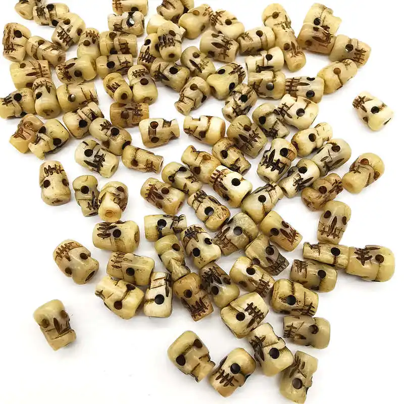 10PCS Tibet Yak Bone Hand Carved Skull Prayer Loose Beads Oiled Unoiled Optional TSB0214