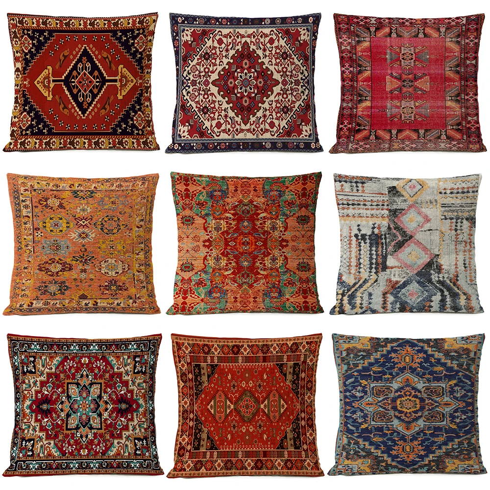 Home Decorative Geometric Bohemian Linen Throw Pillows Ethnic Persian Carpet Tribal Texture Cushion Room Decor Sofa Pillowcase