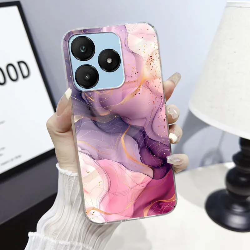 Charming Cartoon Floral Cat Protective Phone Case - Soft Silicone Marble Design Cover