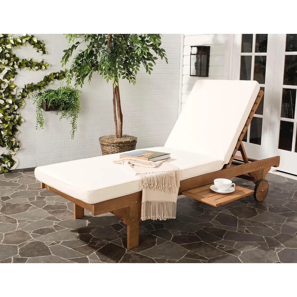 

Outdoor Collection Newport Natural Beige Cushion Built-in Side Table Adjustable Chaise Lounge Chair