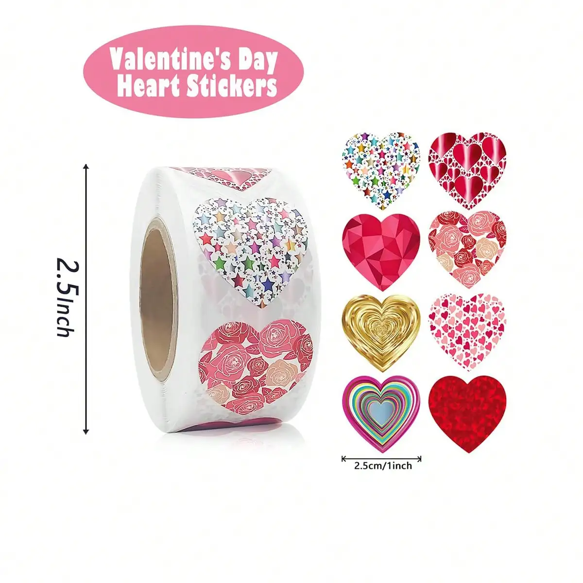 500 Pcs/Roll Large Heart-Shaped Glitter Stickers Self-Adhesive Decals Sealing Baking Label DIY Crafts Party Favors Gift Wrapping