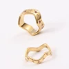 High End PVD Non Tarnish Red Clear Color Zircon Wave-shaped Ring Stainless Steel Ring for Women 2