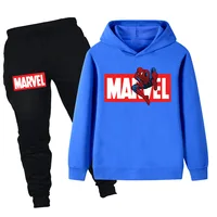 Fall and Winter Boys Girls Clothes Set Children Marvel Spider-Man Cartoon Printed Sweatshirt Pants Set Outdoor Casual Warm Set