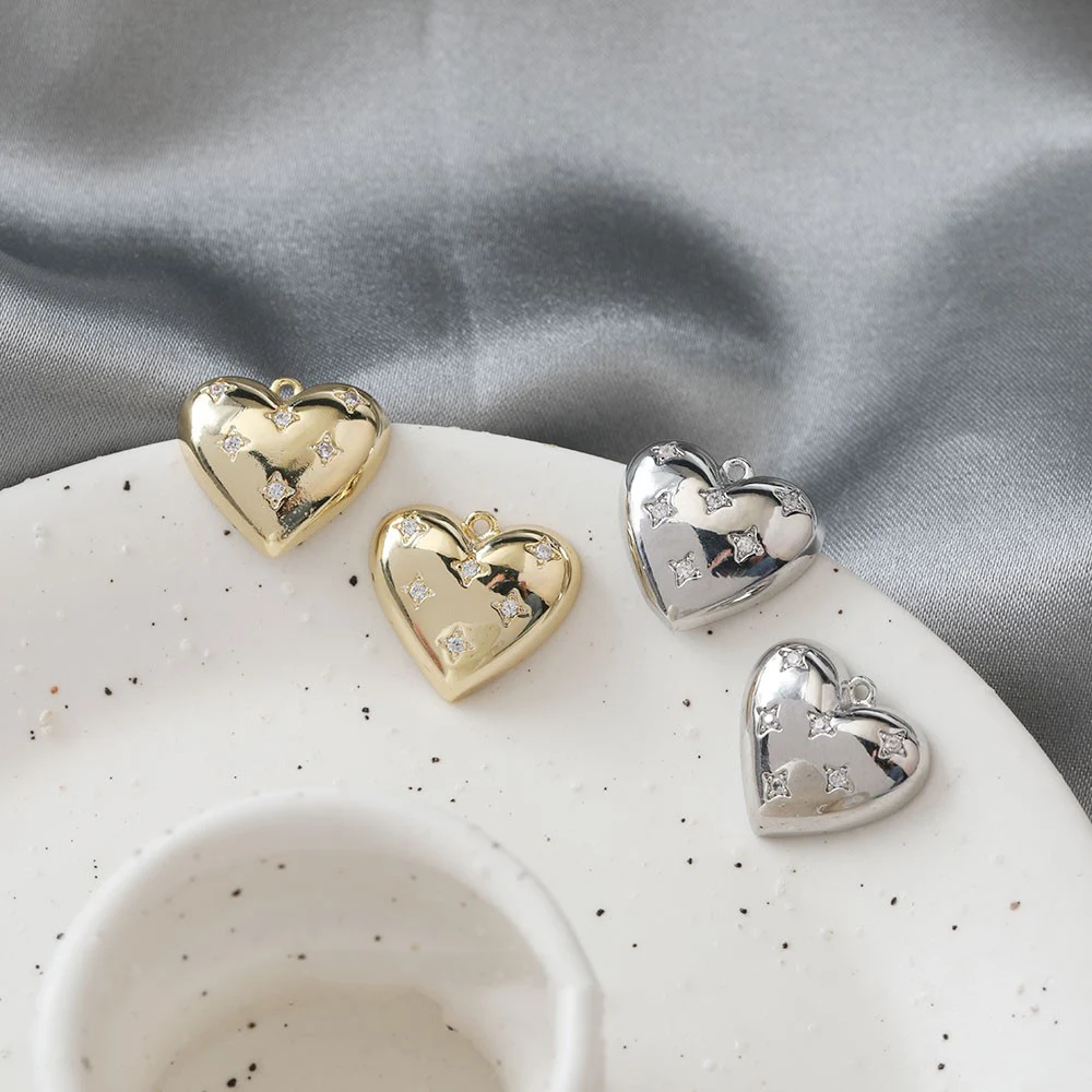 

4PCS Sweet cool Star Heart Pendant 14K Gold Plated Brass Inlaid Zircon Charm DIY Making Supplies Jewelry Accessories