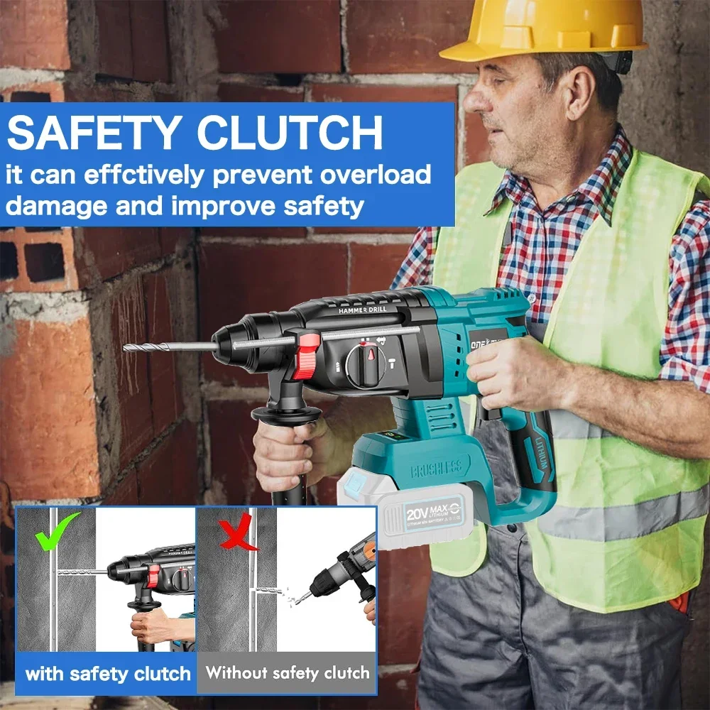 Cordless Electric Drill Rotary Hammer Drill Demolition Rechargeable Hammer Power Tool for Makita 18V Battery (No Battery) 4
