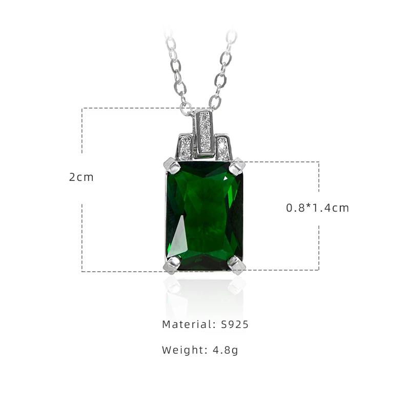 925 Sterling Silver Necklace for Women 8*14mm Emerald Square Pendant 45cm Clavicle Chain Female Wedding Dinner Gift JoiasHome pendant necklace silver necklace silver pendant silver necklace charms