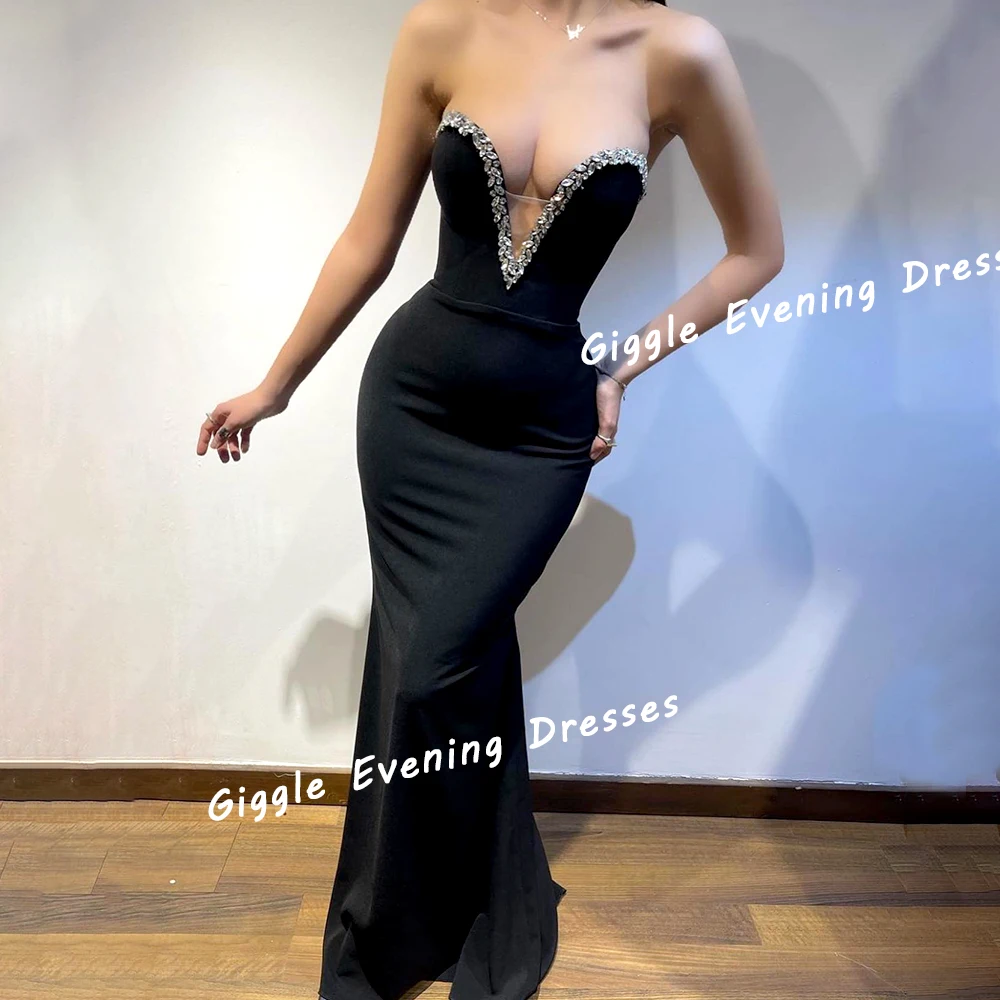 

Giggle Crepe V-Neck Beaded Backless Elegance Prom Gown Saudi Arab Sexy Mermaid Floor-Length Evening Party Dresses for Women 2024