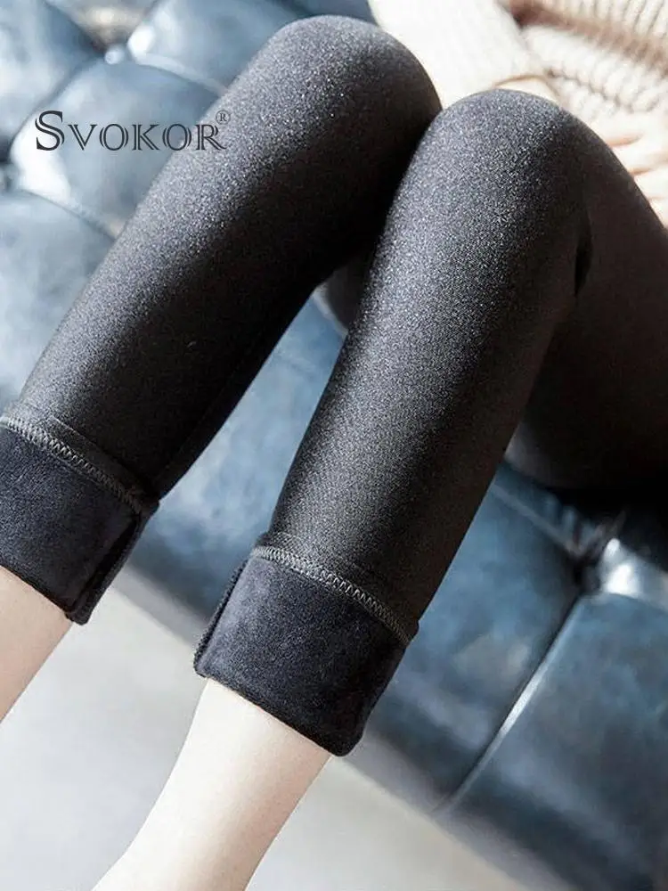 

SVOKOR Autumn Winter Leggings For Women Pants Warm Velvet Pantyhose High Waist Tights Thermal Slim Basic Stretchy Pants
