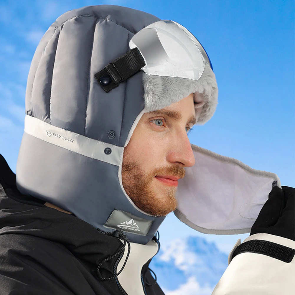 Ski Hat Windproof Winter Skiing Cap with Goggles and Face Mask Ear Protection Hat for Skiing Climbing Cycling