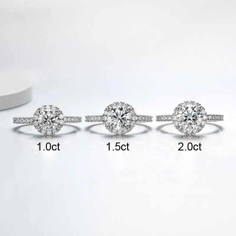 All Moissanite Halo Engagement Rings For Women Total 2.75ctw Solid 925 Silver Round Cut  VVS1 D Color With GRA Certificate