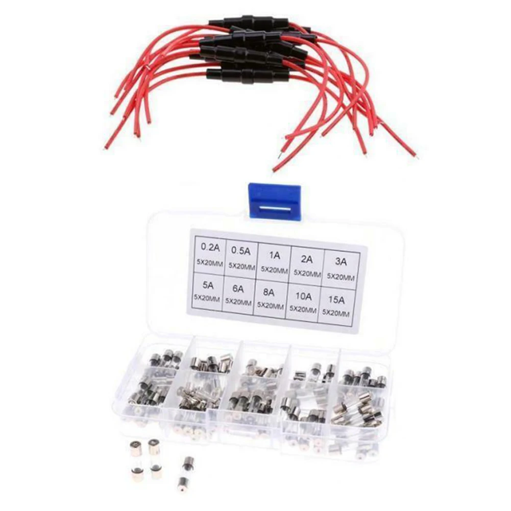 

100pcs 5 X 20MM Inline Fuse Holder Screw Type With 22AWG Wire Glass Fuses Kits Links Circuit Breakers Electrical Equipment