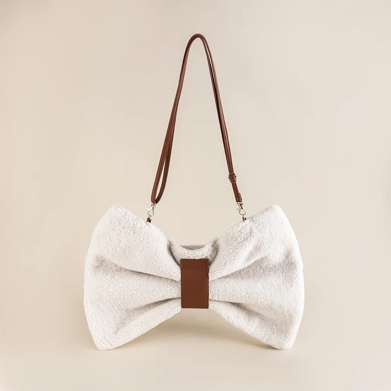 

Women's Lolita Bow Shoulder Bags 2023Winter Trends New Lamb Wool Girls Handbags And Purses Large Capacity Shoulder Crossbody Bag