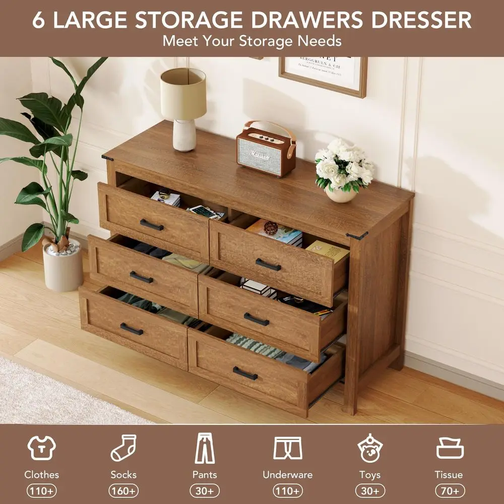 3-Piece Farmhouse Bedroom Set – 6-Drawer Dresser & Nightstands 3