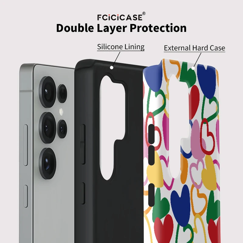 Colorful Love Heart Print Matte Phone Case